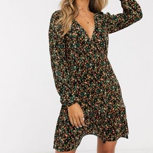 ASOS DESIGN long sleeve mini plisse tea dress
